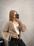 SEMPRE OVERSIZOWY SWETER KARDIGAN KRÓTKI TAUPE - 3