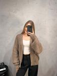 SEMPRE OVERSIZOWY SWETER KARDIGAN KRÓTKI TAUPE - 4