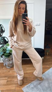 BY O LA LA...! DRES KOMPLET Z PÓŁGOLFEM BEŻ