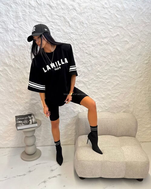 LA MILLA BLUZKA T-SHIRT OVERSIZE PARIS CZARNY