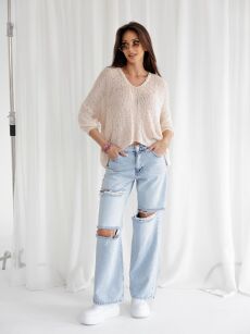 BY O LA LA...! SWETER V-NECK RĘKAWY 3/4 PUDROWY