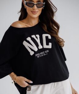 BY O LA LA! BLUZKA T-SHIRT NYC CZARNY/ŚMIETANA