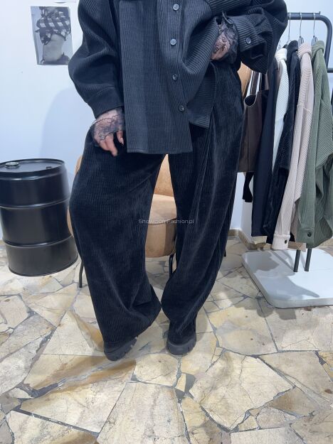 EMO SPODNIE WIDE LEG SZTRUKSOWE CZARNE