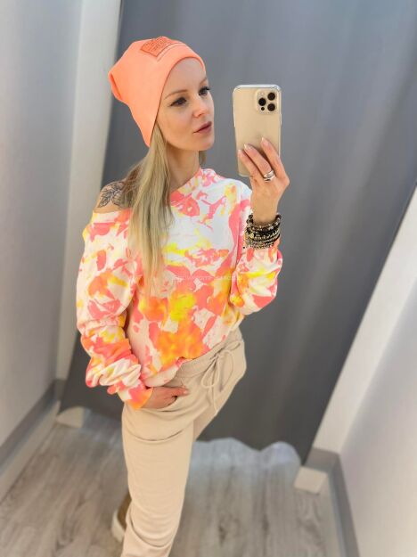 BY O LA LA! FARBOWANA BLUZA MAZY KORAL/ŻÓŁĆ