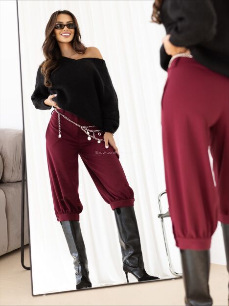 BY O LA LA! SPODNIE Z BUFOWANĄ NOGAWKĄ BORDO (MERLOT)
