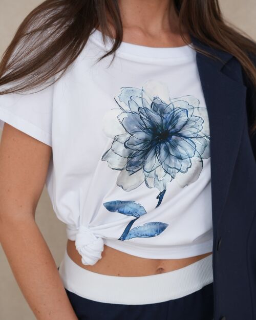BY O LA LA! BLUZKA T-SHIRT FLOWER BIEL/GRANAT