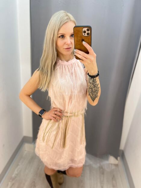 BY O LA LA ! SUKIENKA MINI Z FRĘDZLAMI RÓŻ