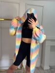 BY O LA LA...! KOLOROWY SWETER KARDIGAN W PASY BIEL/RÓŻ/ŻÓŁĆ/BŁĘKIT - 4
