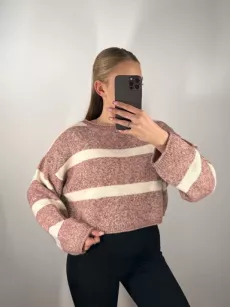 SEMPRE KRÓTKI SWETER LUMI W PASY RÓŻ/ŚMIETANA
