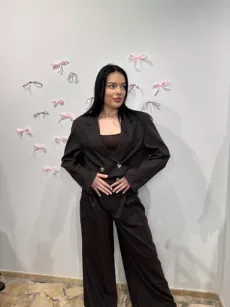 SEMPRE KOMPLET GARNITUR W PASY BIANCA CIEMNY BRĄZ