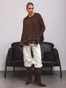 COCOMORE SWETER Z KOSZULOWYM DOLEM BRĄZ