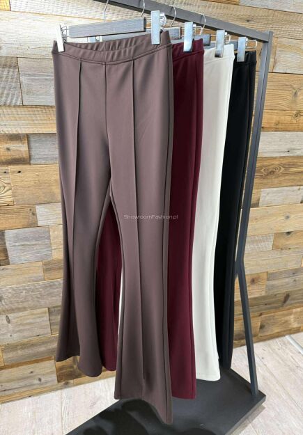 BY O LA LA! SPODNIE DZWONY ŚLISKIE Z PRZESZYCIEM BORDO (MERLOT)