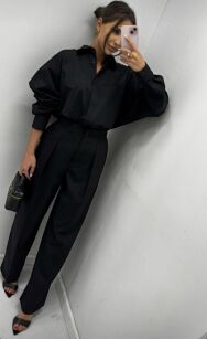 EMO SPODNIE WIDE LEG Z ZAKŁADKAMI CZARNE