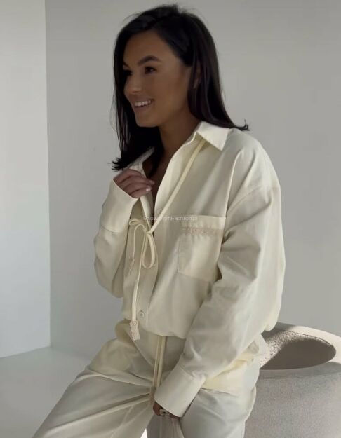 SEMPRE SZTRUKSOWA KURTKA KOSZULA OVERSIZE ŚMIETANA