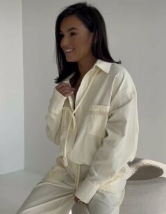 SEMPRE SZTRUKSOWA KURTKA KOSZULA OVERSIZE ŚMIETANA