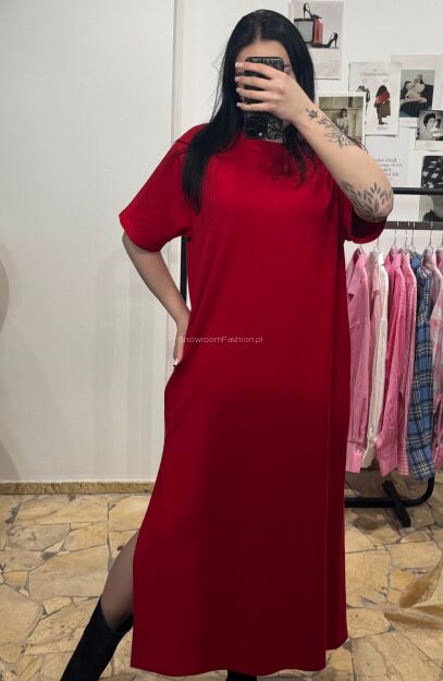 EMO SUKIENKA MAXI Z KIESZENIAMI CZERWONA