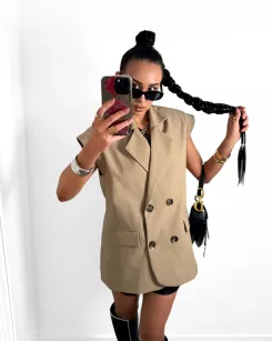 LA MILLA DŁUGA KAMIZELA OVERSIZE Z PODUSZKAMI PIASKOWY BEŻ