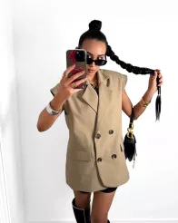 LA MILLA DŁUGA KAMIZELA OVERSIZE Z PODUSZKAMI PIASKOWY BEŻ