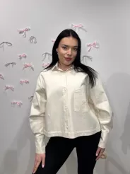 SEMPRE JEANSOWA KOSZULA OVERSIZE KRÓTKA MARCEPAN
