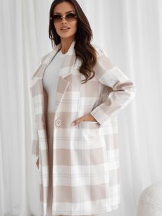 BY O LA LA! PŁASZCZ W KRATĘ BEŻ/SZAROŚĆ/ECRU