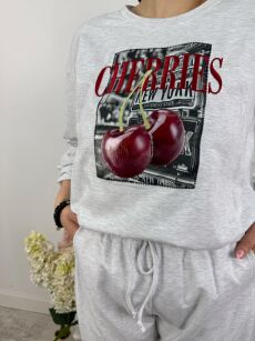 BY O LA LA! BLUZKA BASIC CHERRIES SZARA