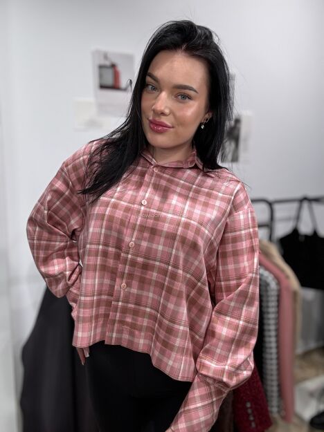 SEMPRE KRÓTKA KOSZULA W KRATĘ RÓŻ/BIEL/BRĄZ