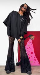 LA MILLA BLUZKA PODWÓJNY RĘKAW Z HAFTOWANYM LOGO CZARNY