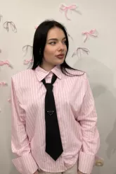 LA MILLA KOSZULA Z KRAWATEM W PASY BIAŁA/RÓŻ