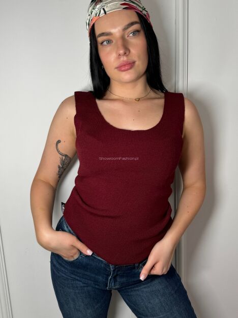 MINOUU BLUZKA TOP PRĄŻEK V-NECK BORDO
