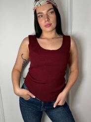 MINOUU BLUZKA TOP PRĄŻEK V-NECK BORDO