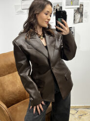 LA MILLA MARYNARKA ZEWNĘTRZNA Z ECO SKÓRY CZEKOLADA