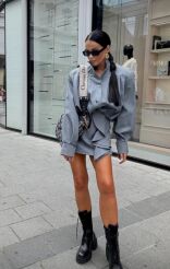 LA MILLA SPÓDNICO-SPODENKI Z FALBANĄ SZARE