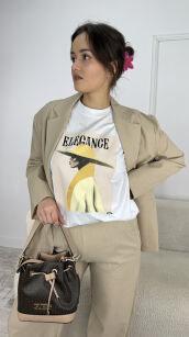BY O LA LA! BLUZKA T-SHIRT ELEGANCE BIEL/ŻÓŁTY