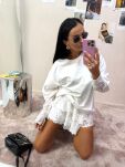 LA MILLA BLUZKA OVERSIZE Z KORONKOWYM RĘKAWEM ŚMIETANA - 5