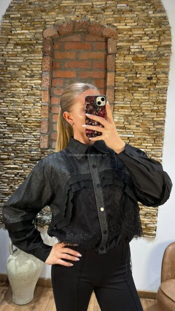 KOSZULA JEANSOWA Z GIPIURĄ SANTINA CZERŃ/GRAFIT