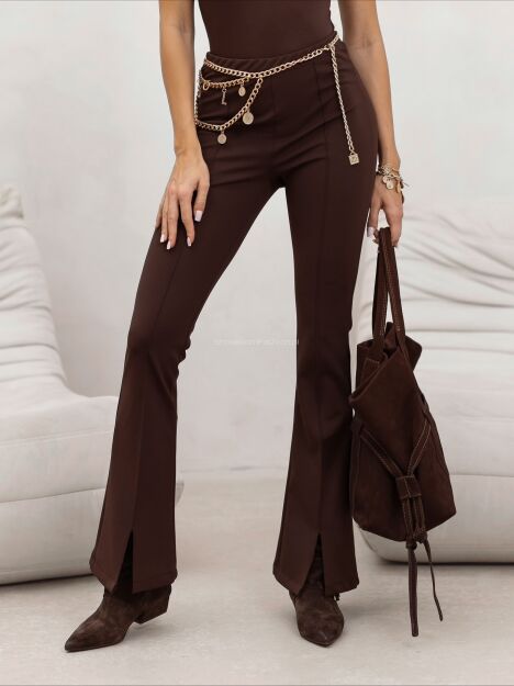 BY O LA LA! SPODNIE DZWONY ŚLISKIE Z ROZCIĘCIEM CZEKOLADA