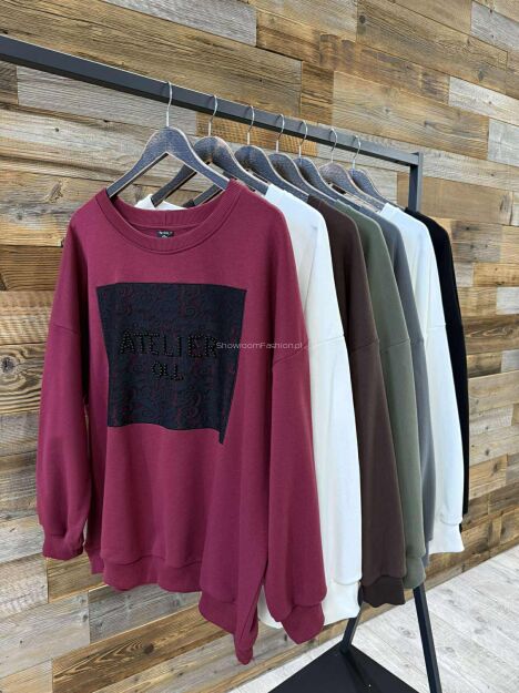 BY O LA LA! OVERSIZOWA DRESOWA BLUZA Z KORONKĄ MATCHA (KHAKI)