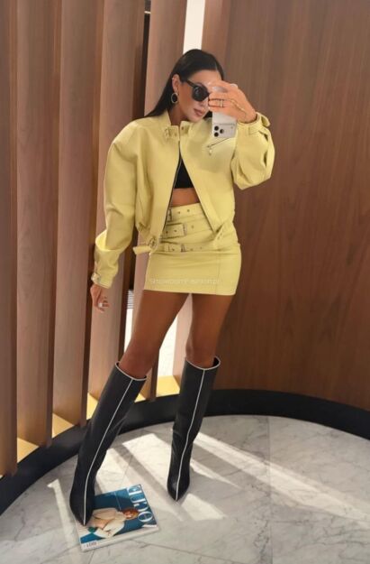 LA MILLA SPÓDNICA MINI Z ECO SKÓRY KLAMRY LIMONKA