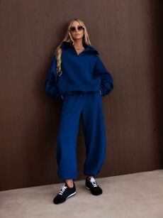 BY O LA LA! BLUZA Z WYSOKĄ STÓJKĄ GRANAT (NAVY)