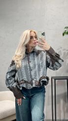 KOSZULA BOHO PATCHWORK BLANKA BEŻ/MOCCA/NIEBIESKA