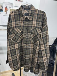 EMO OVERSIZOWA FLANELOWA KOSZULA W KRATĘ KHAKI/BEŻ/CZERŃ