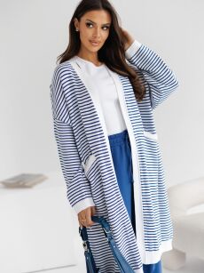 BY O LA LA...! SWETER KARDIGAN W CIENKIE PASY DENIM