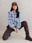 BY O LA LA! DRESOWA KOSZULA W KRATĘ Z PODUSZKAMI BŁĘKIT/CZEKOLADA - 2