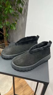 BY O LA LA...! WSUWANE BUTY BOTKI Z FUTERKIEM CZARNE