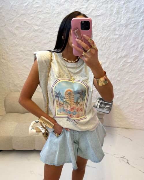 LA MILLA BLUZKA T-SHIRT OVERSIZE HOTEL HAWAII SZARY