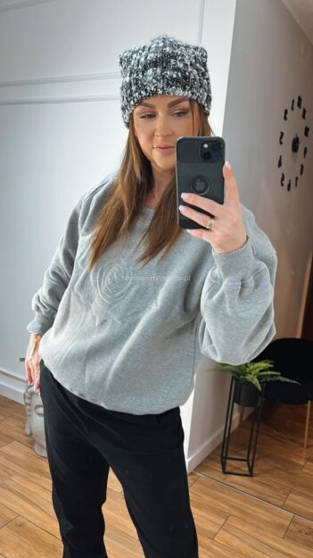 BY O LA LA! BLUZA Z WYBIJANĄ RÓŻĄ SZARA