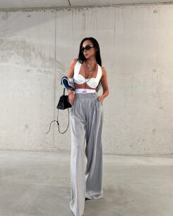 LA MILLA SPODNIE WIDE LEG Z BIAŁĄ LOGOWANĄ GUMĄ SZARE