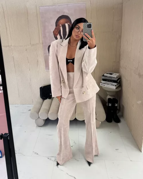 LA MILLA SPODNIE DZWONY SZTRUKSOWE PUDROWY RÓŻ