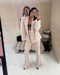 LA MILLA SPODNIE DZWONY SZTRUKSOWE PUDROWY RÓŻ