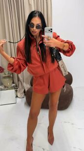 LA MILLA KOMPLET KURTKA BOMBERKA + SPODENKI AVA CEGLASTY